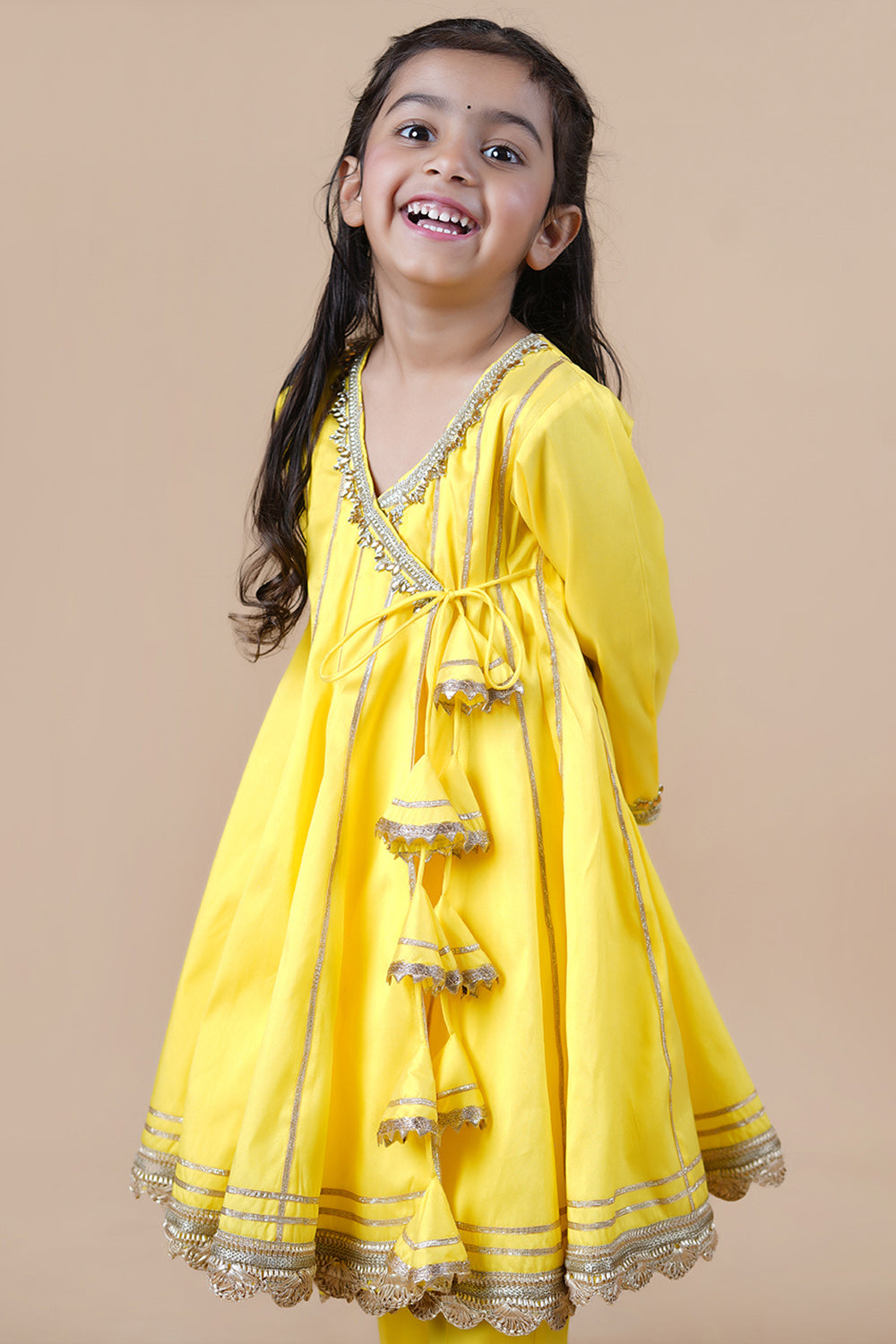 Yellow angrakkha style Anarkali with pant