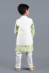 Green Kurta With Bird Embroidered Jacket And Churidar