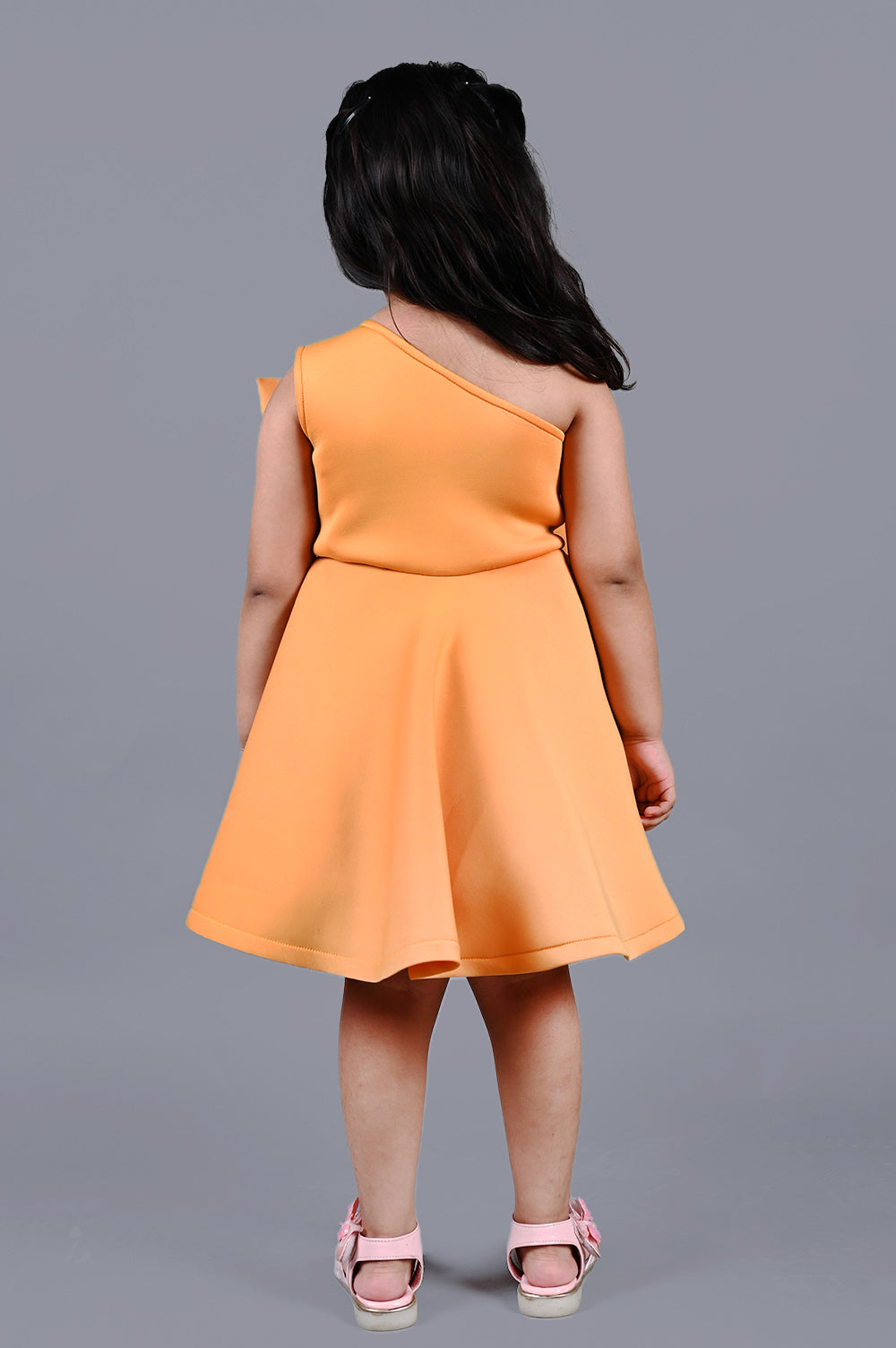 Mustard yellow one shoulder bow dress