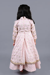 Peach embroidery high neck Collar dress