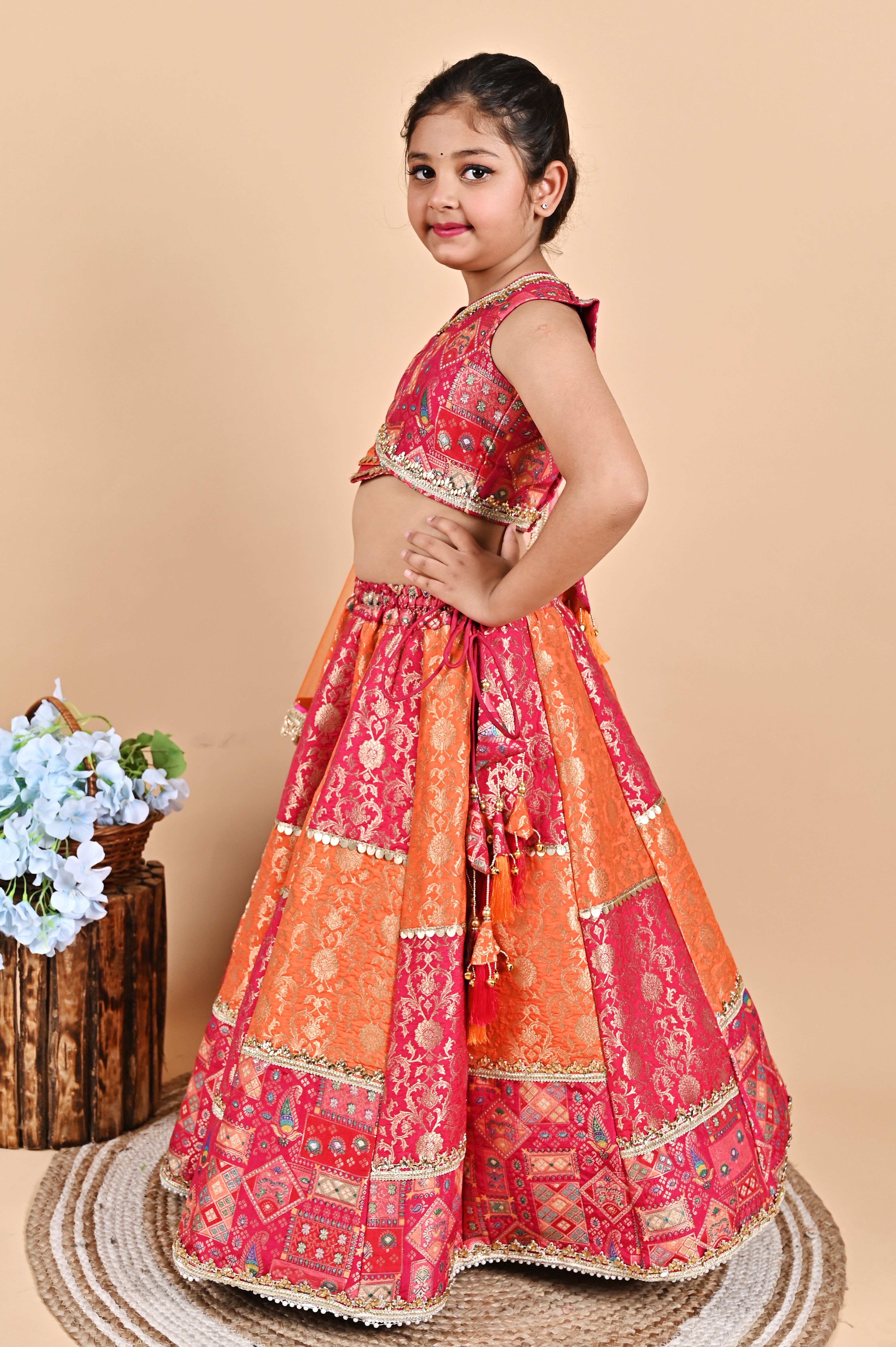 Pink Zari Work Thread Work Brocade Lehenga Choli and Dupatta