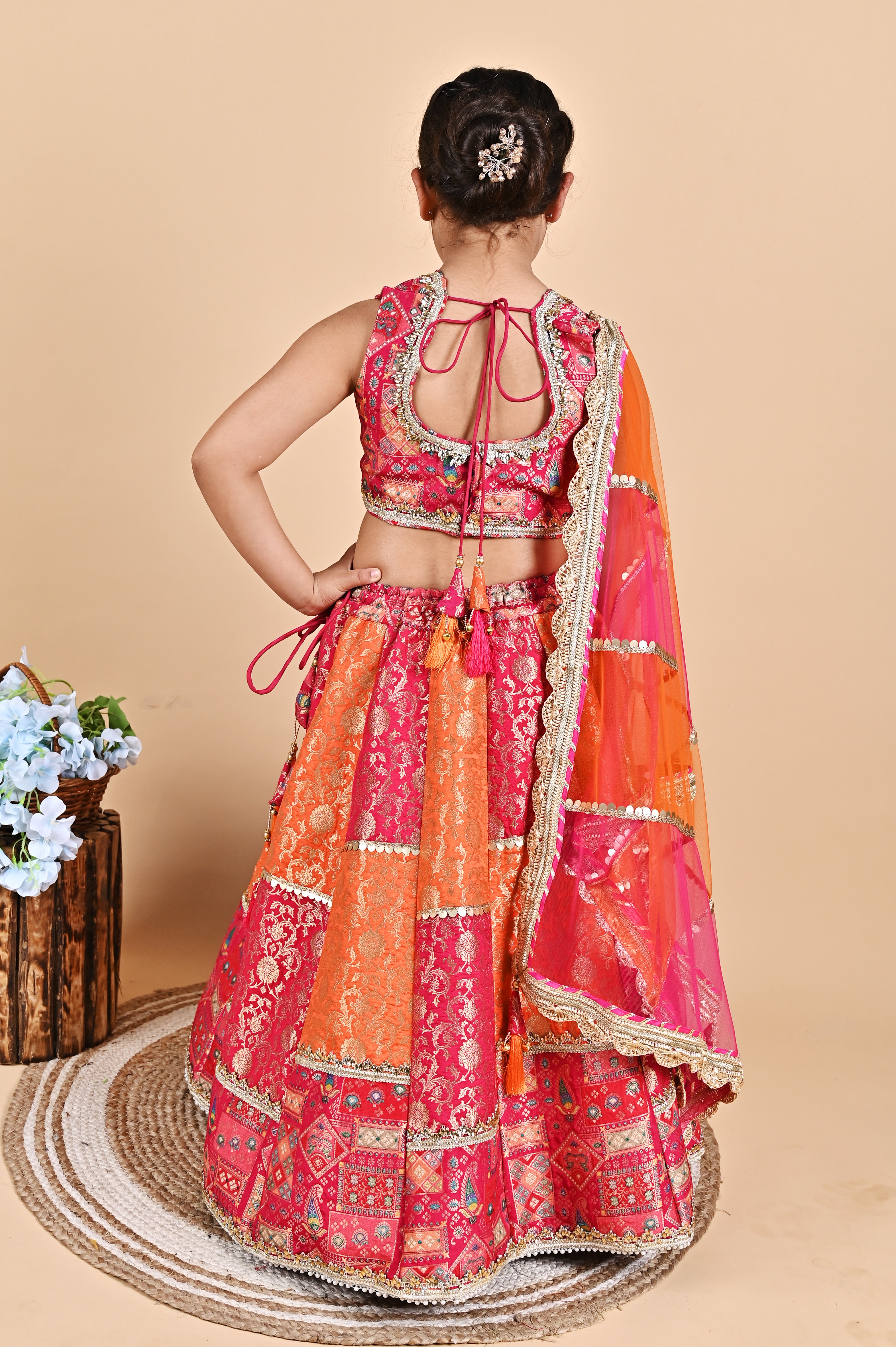 Pink Zari Work Thread Work Brocade Lehenga Choli and Dupatta