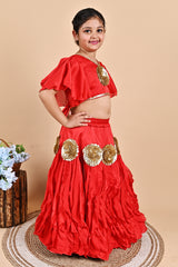 Red frill lehenga choli attached back dupatta