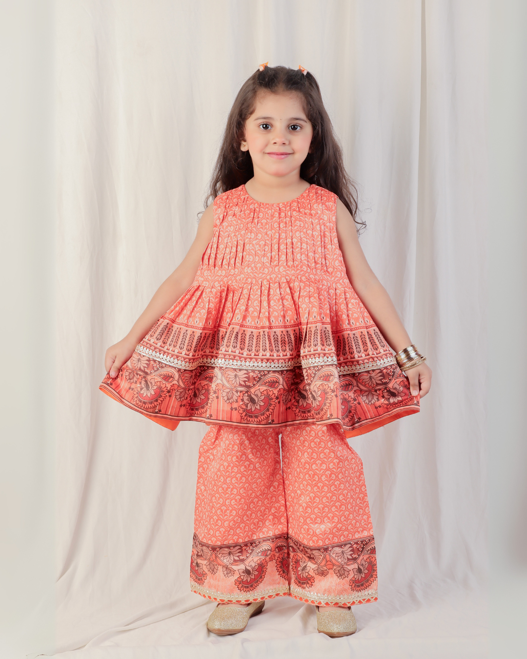 Tangerine Bliss Dupion Silk Top & Plazzo Set