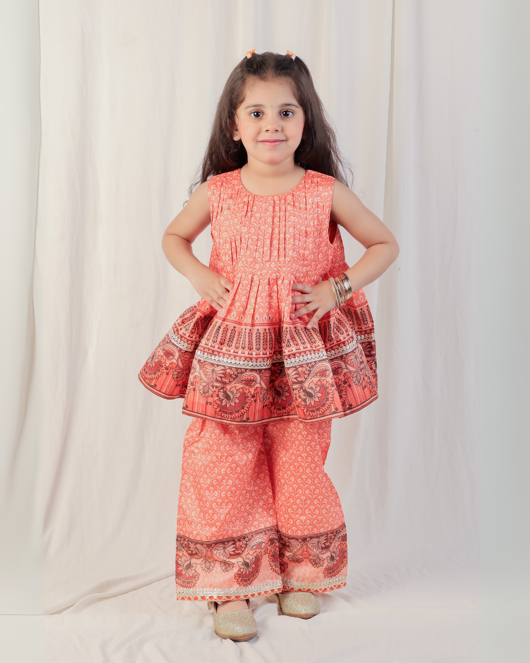 Tangerine Bliss Dupion Silk Top & Plazzo Set