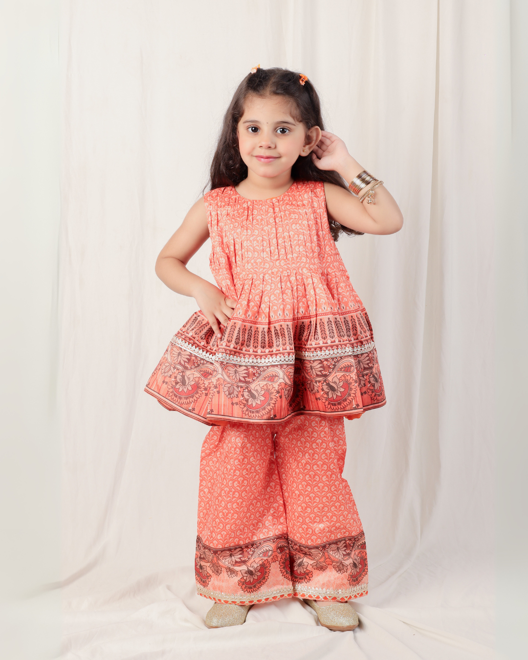 Tangerine Bliss Dupion Silk Top & Plazzo Set