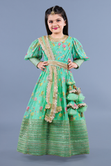 Green print & Embroidered anarkali with net duppatta