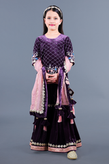 Heavy hand embroidered kurti sharara with pink duppatta