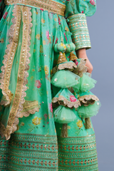 Green print & Embroidered anarkali with net duppatta