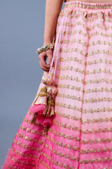 Baby Pink Cut Dana And Brocade Embroidered Top With Ombre Lehenga And Matching Dupatta