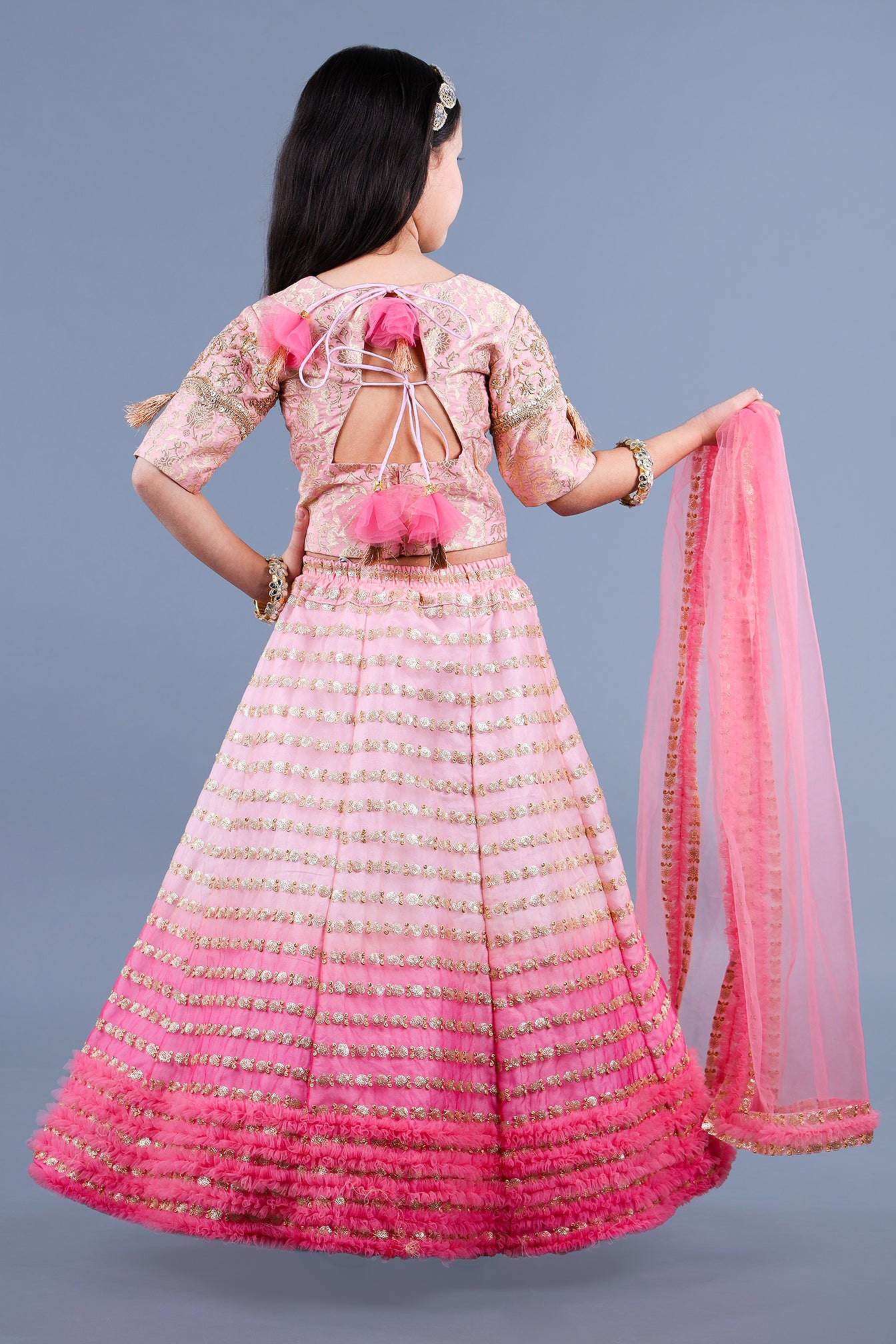 Baby Pink Cut Dana And Brocade Embroidered Top With Ombre Lehenga And Matching Dupatta