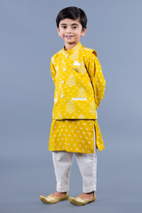 Olive Khadi print kurta jacket set with off white pant