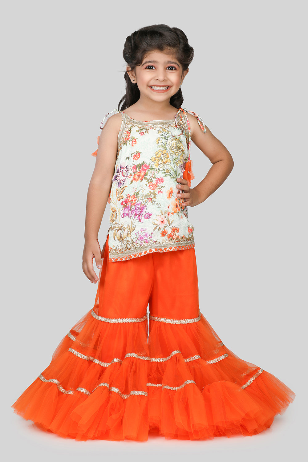 Printed kurti and orange sarara