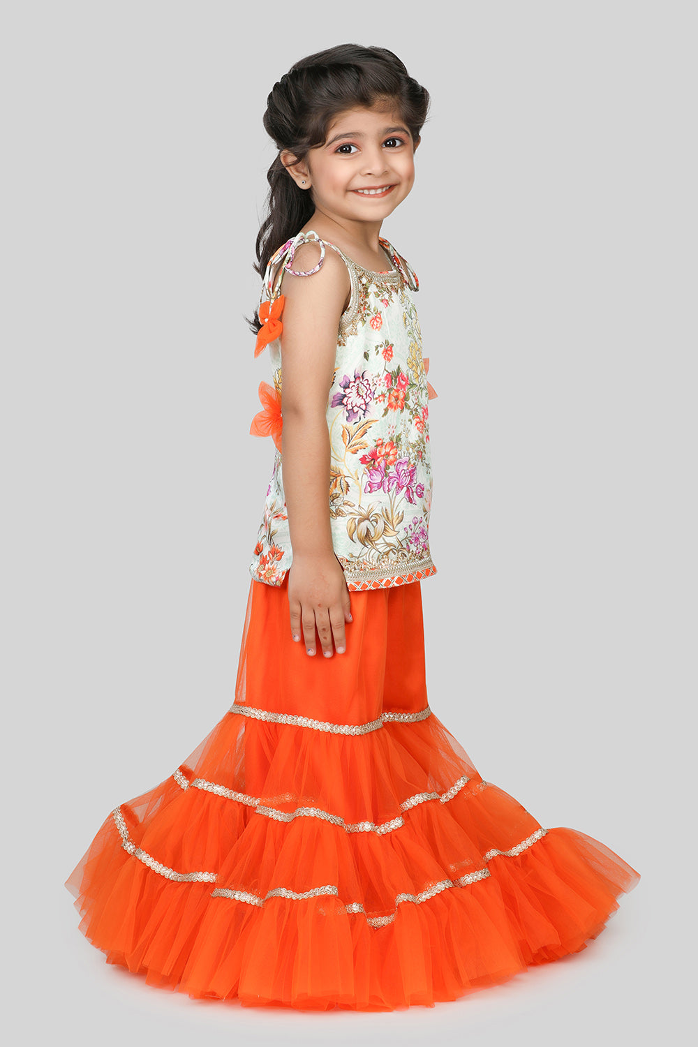 Printed kurti and orange sarara