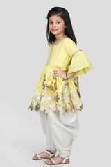 Floral lace work kurti with off White dhoti