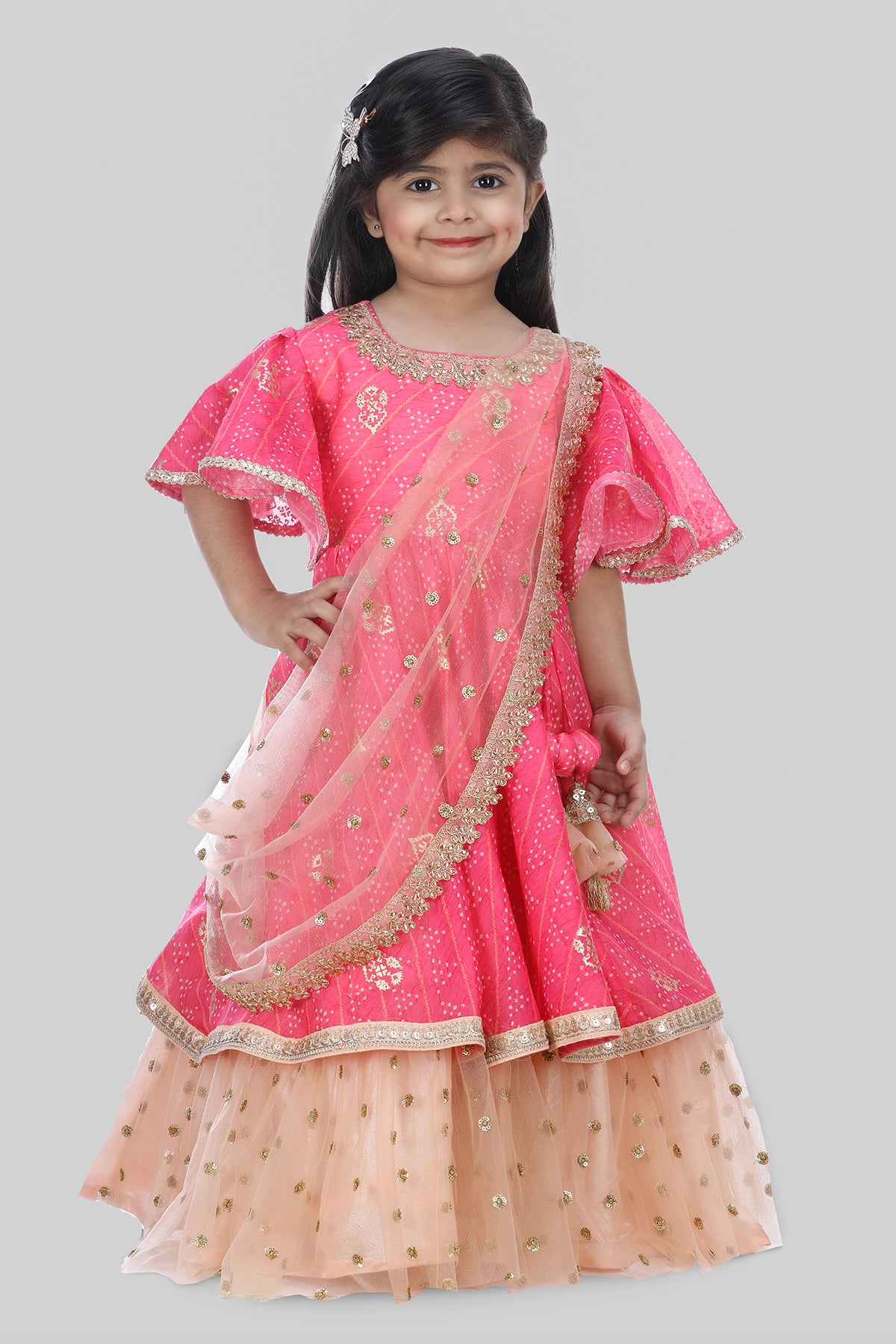 Pink Chanderi Layered Anarkali For Girls