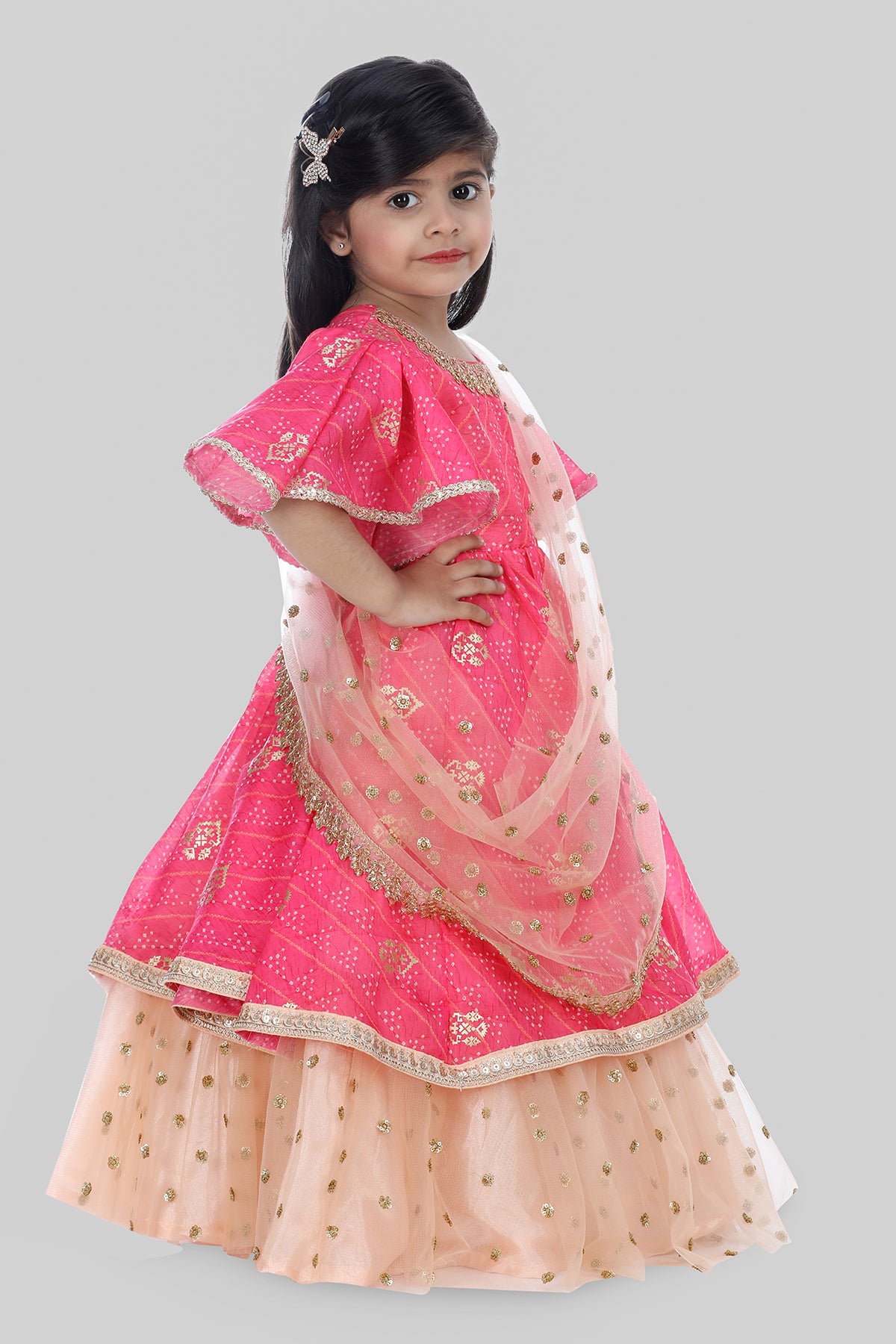 Pink Chanderi Layered Anarkali For Girls