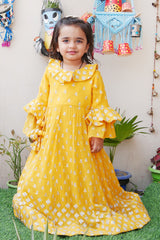 Yellow sequin work anarkali dress