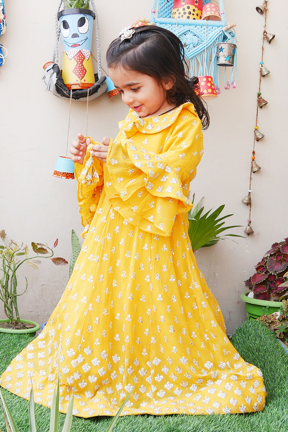 Yellow sequin work anarkali dress