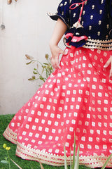 Red Anarkali With Navy Blue Velvet Jacket