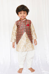 Embroidered banarsi kurta with printed jacket and chudidar