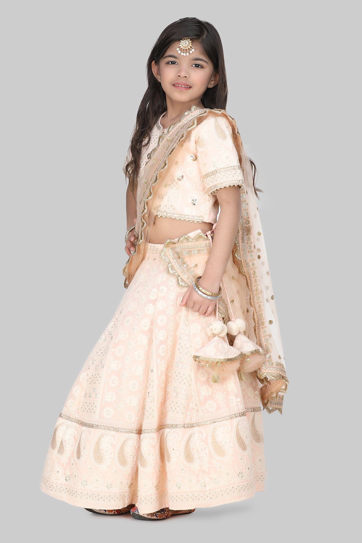 Peach lakhnavi embroidery lehenga choli with dupatta