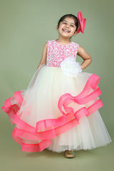 White Bead Embroidered Gown For Girls