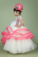 White Bead Embroidered Gown For Girls