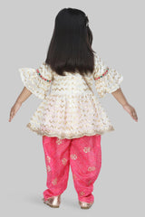 White Chanderi Kurta And Dhoti Pant Set For Girls