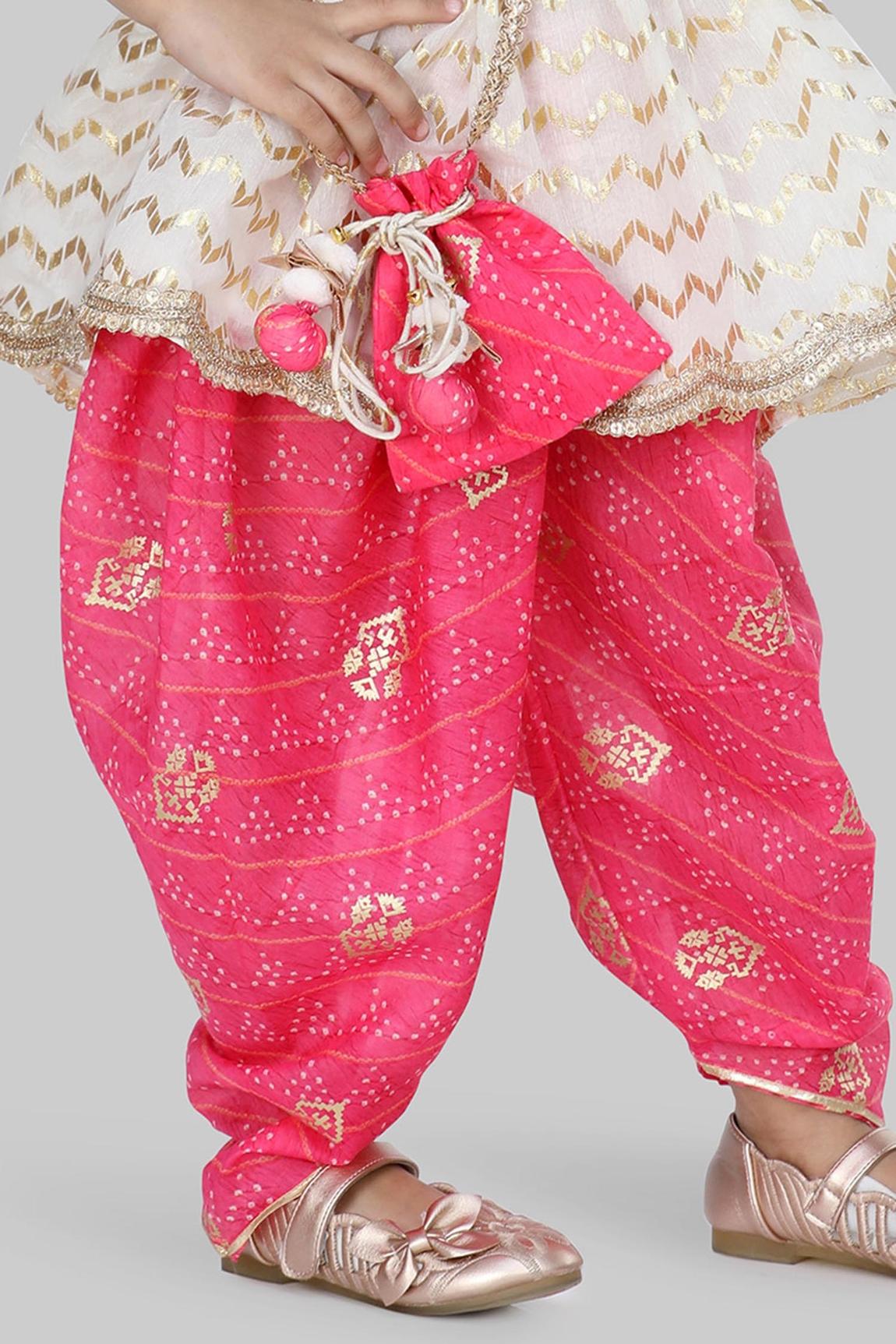 White Chanderi Kurta And Dhoti Pant Set For Girls