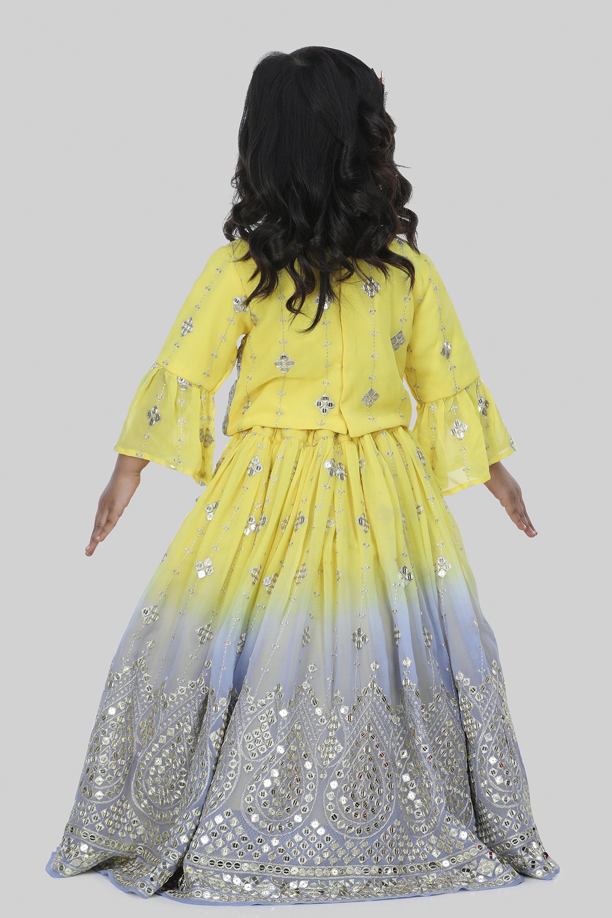 Yellow Embroidered Lehenga Set For Girls