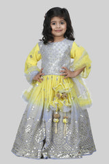 Yellow Embroidered Lehenga Set For Girls