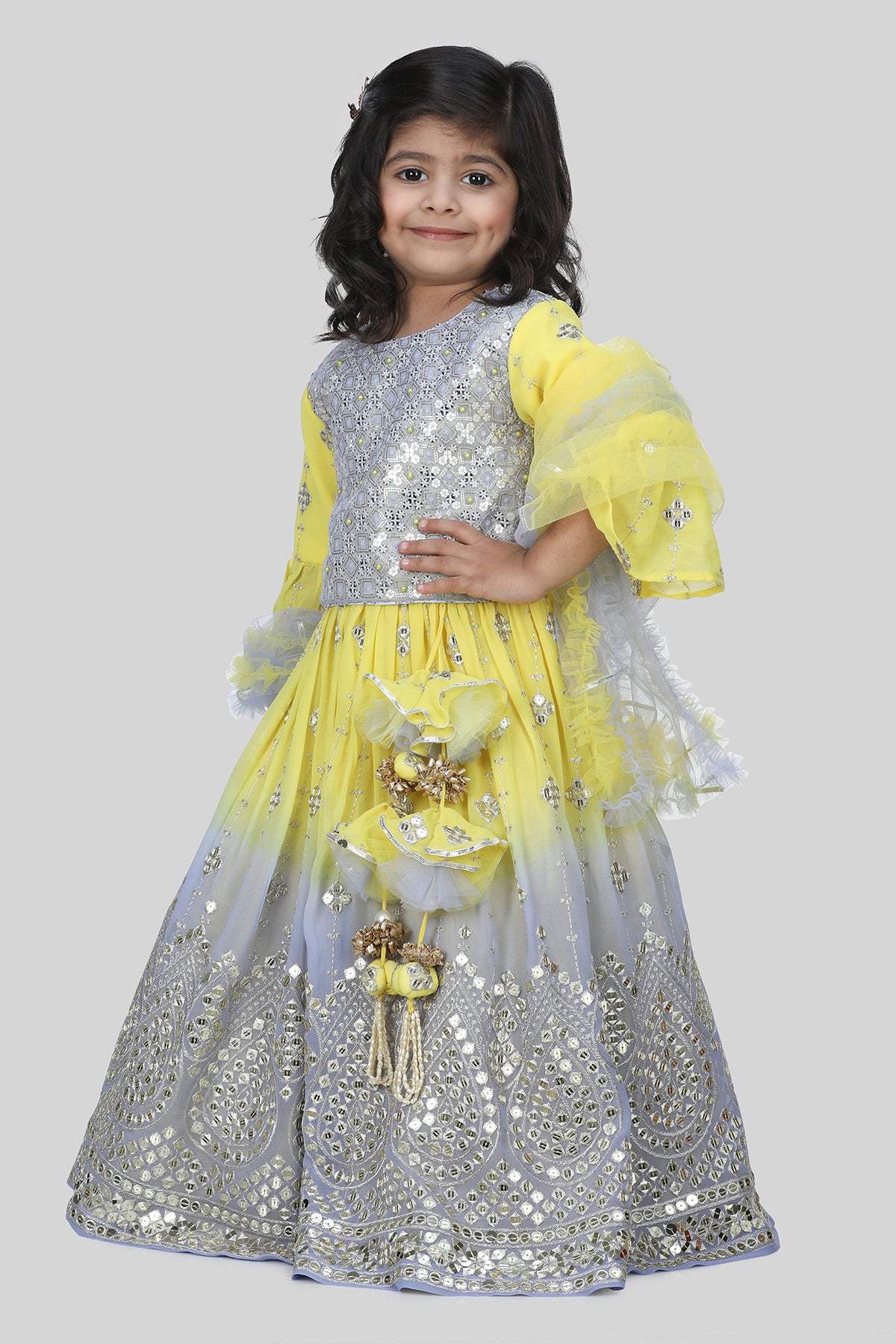 Yellow Embroidered Lehenga Set For Girls