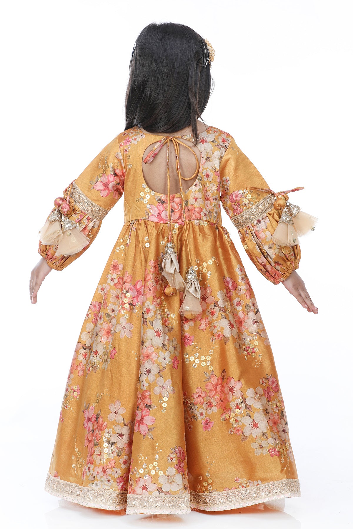 Mustered printed with embroidered anarkali and dupatta