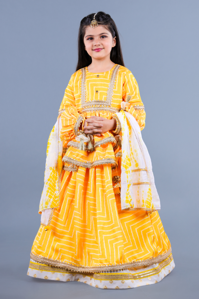 Yellow Layered Lehenga Set