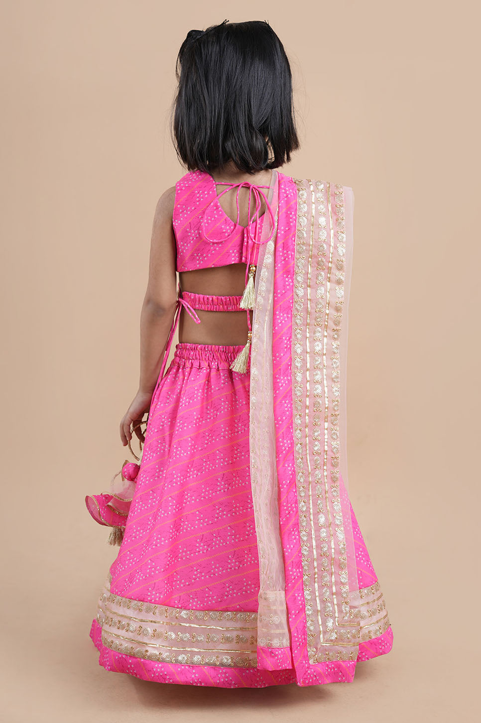 Beautifull bandhni print with lace work lehenga choli with dupatta