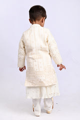 Elegant Thread Embroidered Off White sherwani with kurta and churidar