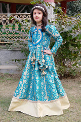 Torque blue Brocade anarkali with dupatta set