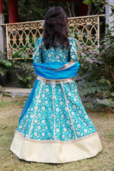 Torque blue Brocade anarkali with dupatta set