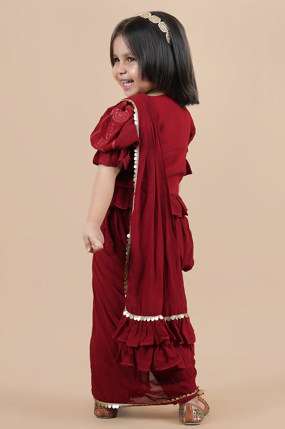 Beautifull embroidered top with saree drape dhoti