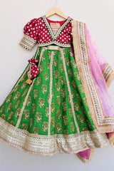 Hand embroidered parrot green lehenga with choli