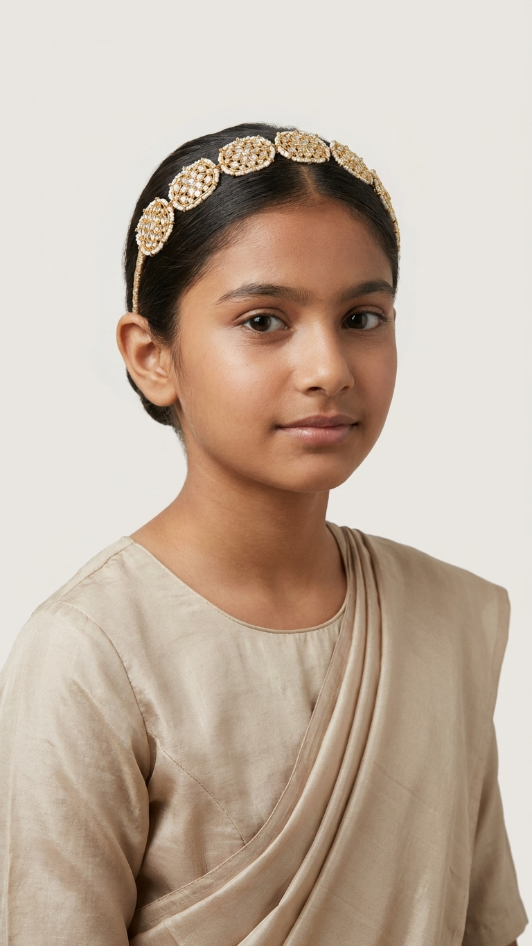 Artificial White Stones And Beads Work String Hair Band