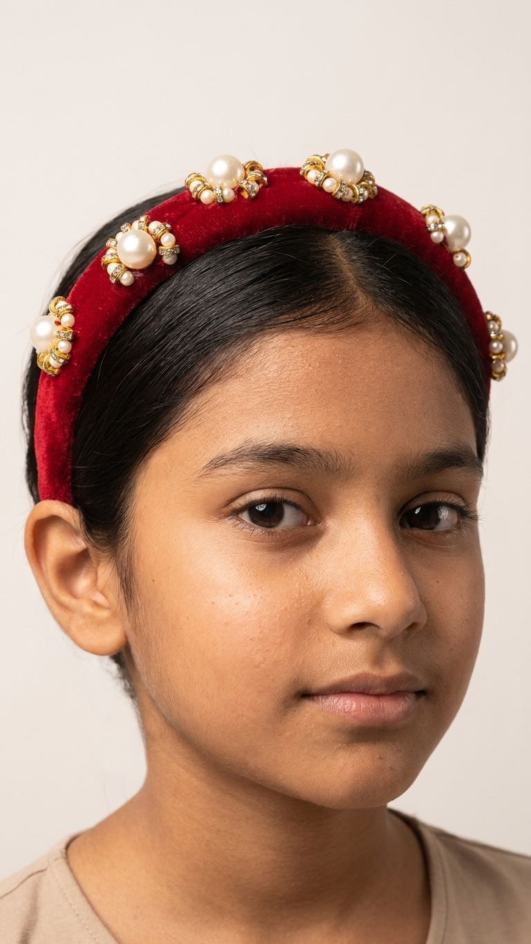 Beautiful Maroon Pearly Velvet Hair Band