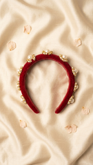 Beautiful Maroon Pearly Velvet Hair Band