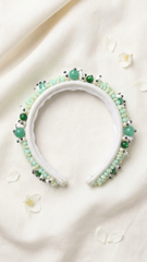 Green & white beads hand work hair bands