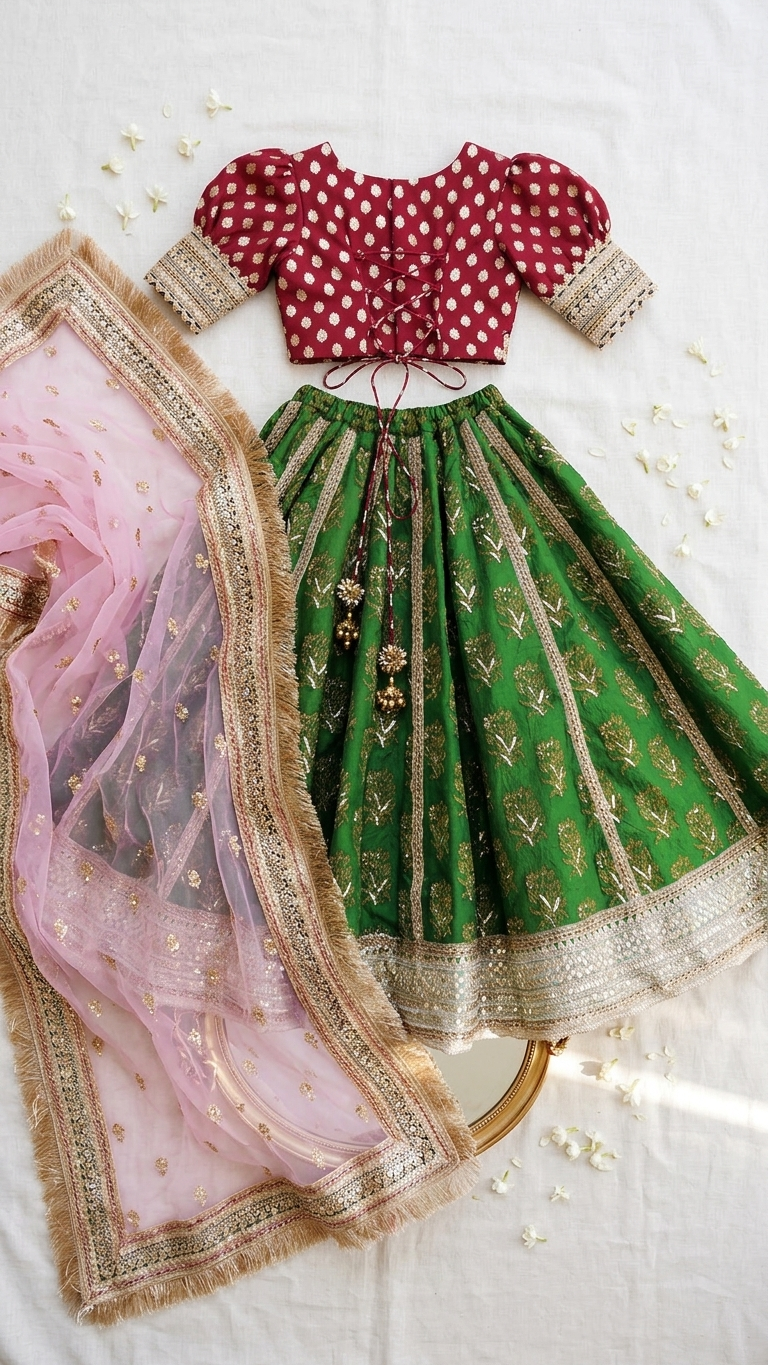 Hand embroidered parrot green lehenga with choli