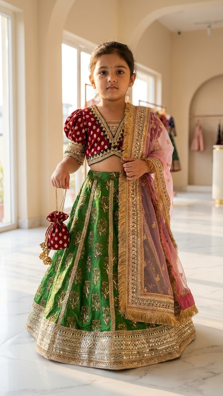 Hand embroidered parrot green lehenga with choli