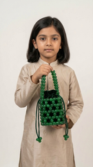Green Beaded Mini Bag for Kids | Cute Handbag for Girls