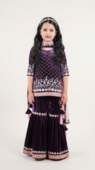 Heavy hand embroidered kurti sharara with pink duppatta