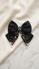 Black Pearl Bow Hair Clip for Girls | Premium Kids Hair Accessory